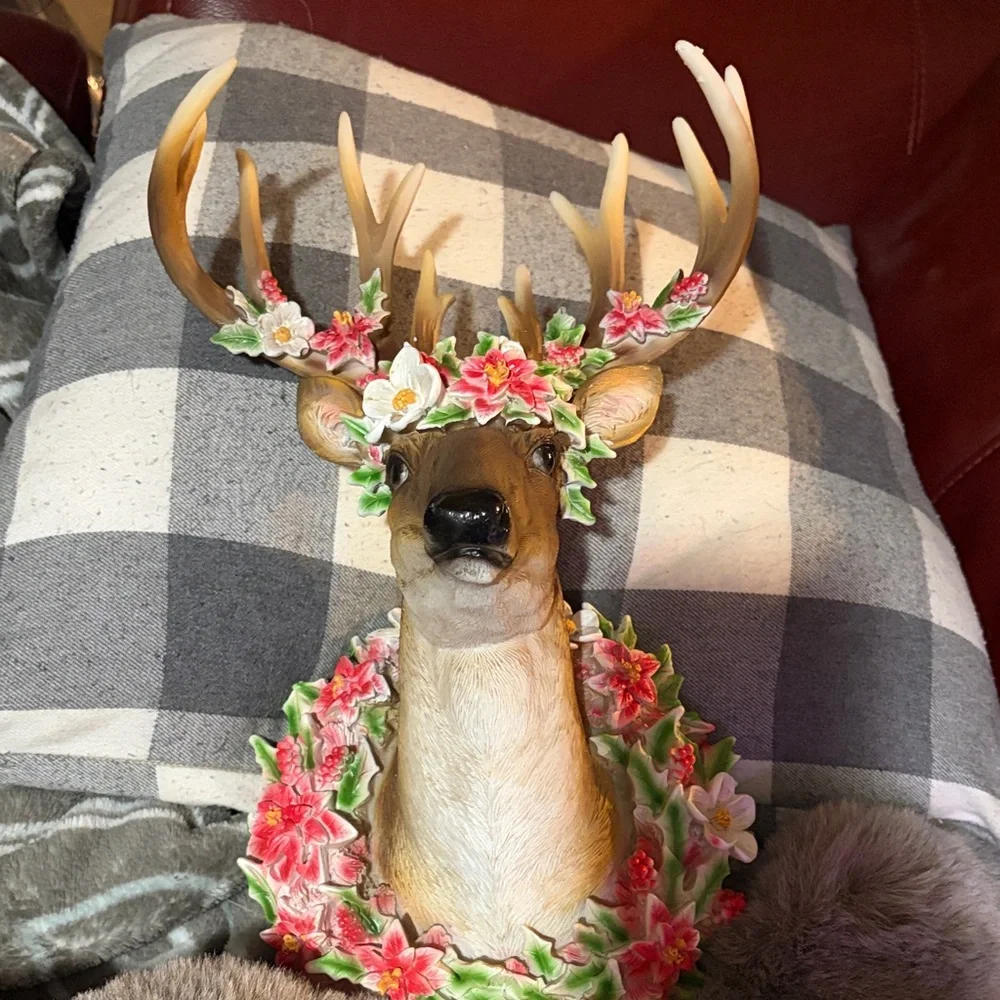 Festive Reindeer resin bust with Red and Green Accents